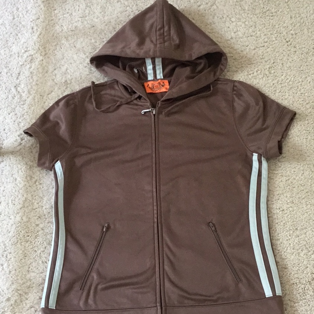 Juicy Couture Brown Track S/S Hoodie with Light Blue Accents Small Medium
